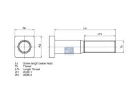 Radbolzen 7/8" x 11 BSF, passend für SCANIA | DT 1.17027 - 117027 - LTh: 89 mm, Lu: 113 mm, W1: 30 mm, W2: 36 mm, 10.9