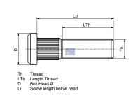 Radbolzen M22 x 1,5, passend für RENAULT, VOLVO | DT 2.65094 - 265094 - LTh: 77 mm, Lu: 105 mm, D: 36 mm, L: 115 mm, 10.9