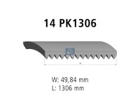 Keilrippenriemen 14 PK, passend für MAN | DT 3.34208 - 334208 - L: 1306 mm, W: 49,8 mm, 14PK1306