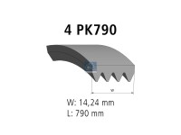 Keilrippenriemen 4 PK, passend für FIAT, MAN | DT 3.34300 - 334300 - L: 790 mm, W: 14,2 mm, 4PK790